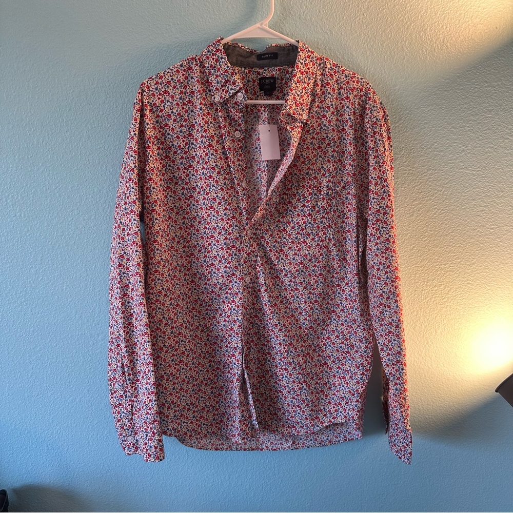 J Crew Slim Fit Red Floral Long Sleeve Shirt
